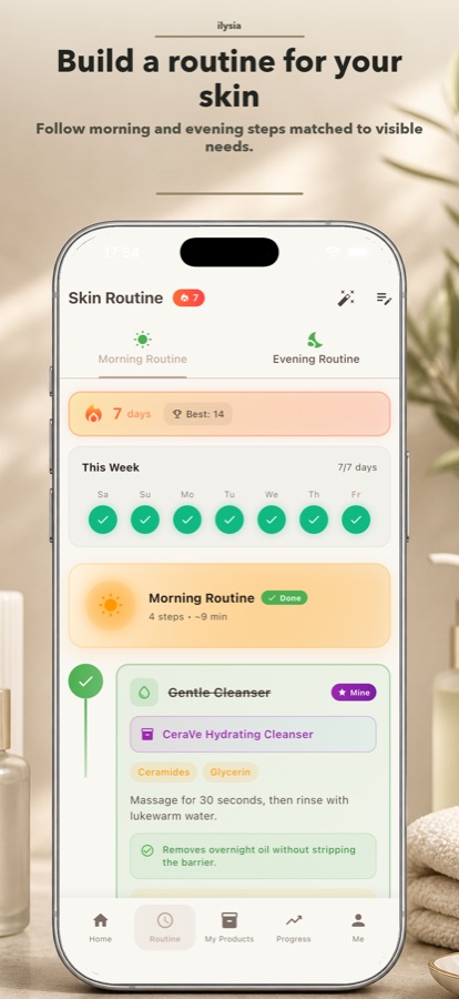 ilysia morning and evening routine screen